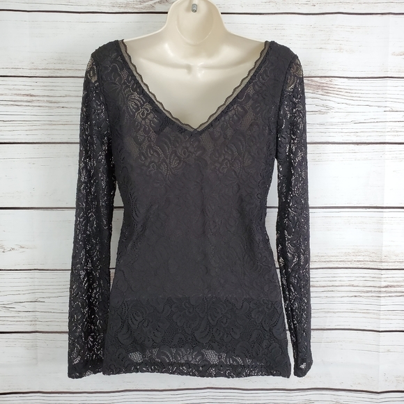 WHBM | Sheer Lace Reversible Long Sleeve Top - Picture 5 of 8